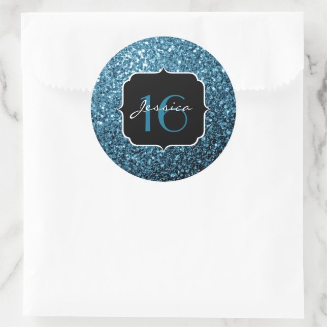 Baby light blue faux glitter sparkles Sweet 16 Classic Round Sticker (Bag)