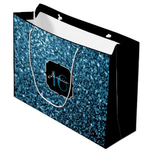 Baby light blue faux glitter sparkles Sweet 16 Large Gift Bag