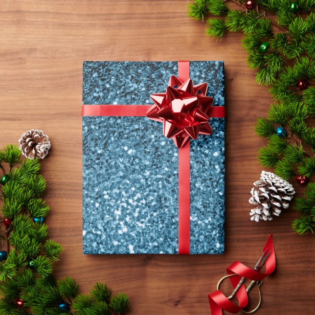 Baby light blue faux glitter sparkles wrapping paper (Holiday Gift)