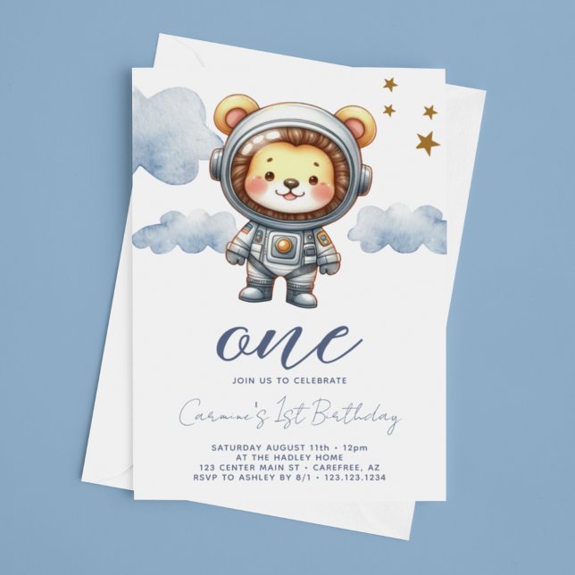 Baby Lion Astronaut 1st Birthday Invitation (Creator Uploaded)