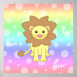 Baby Lion Cute Rainbow Poster / Print