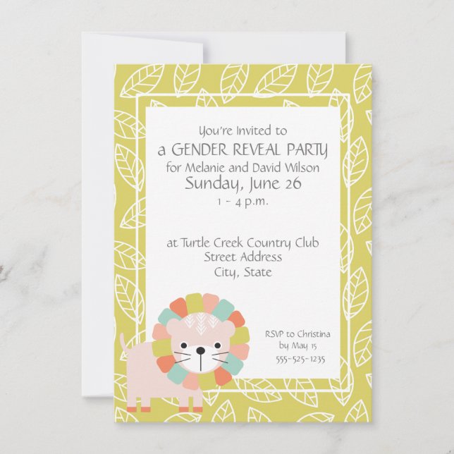 Baby Lion Genre Reveal Party Invitations (Devant)