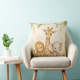 Baby Lion Giraffe and Elephant Jungle Throw Pillow