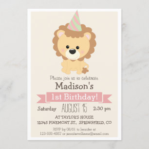 Baby Lion Girl's Birthday Party Invitation