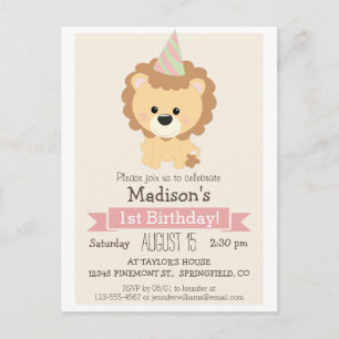 Baby Lion Girl's Birthday Party Invitation Postcard