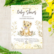 Baby lion jaune or brun baby shower invitation