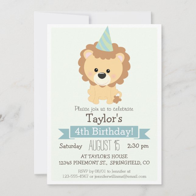 Baby Lion Kid's Birthday Party Invitation (Front)