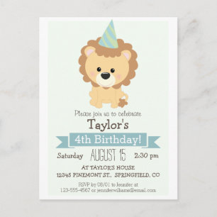 Baby Lion Kid's Birthday Party Invitation Postcard
