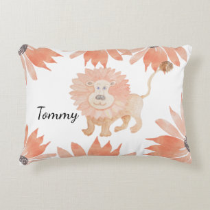 Baby Lion Watercolor Hand-painted Accent Pillow
