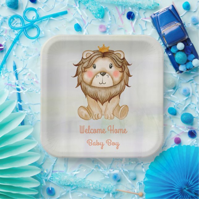 Baby Lion Welcome Baby Boy  Paper Plate (Party)