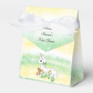 Baby Llama Green and Yellow Baby Shower Favor Box