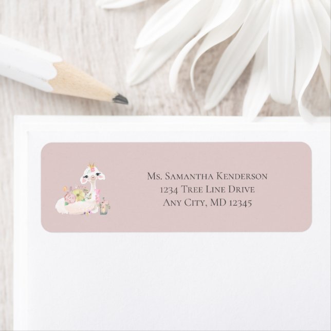 Baby Llama White Flowers return address (Insitu)
