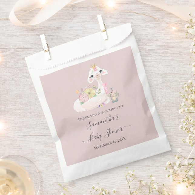 Baby Llama with White and Pink Flowers Adorable  Favour Bag (Clipped)