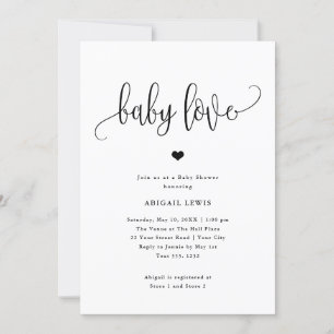 Baby Love Black/White Calligraphy Baby Shower Invitation