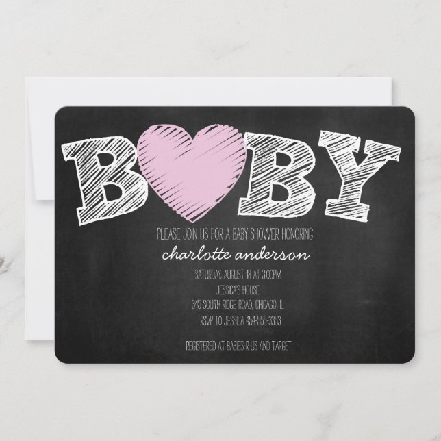 Baby Love Chalkboard Girl Chevron Shower Invite (Front)