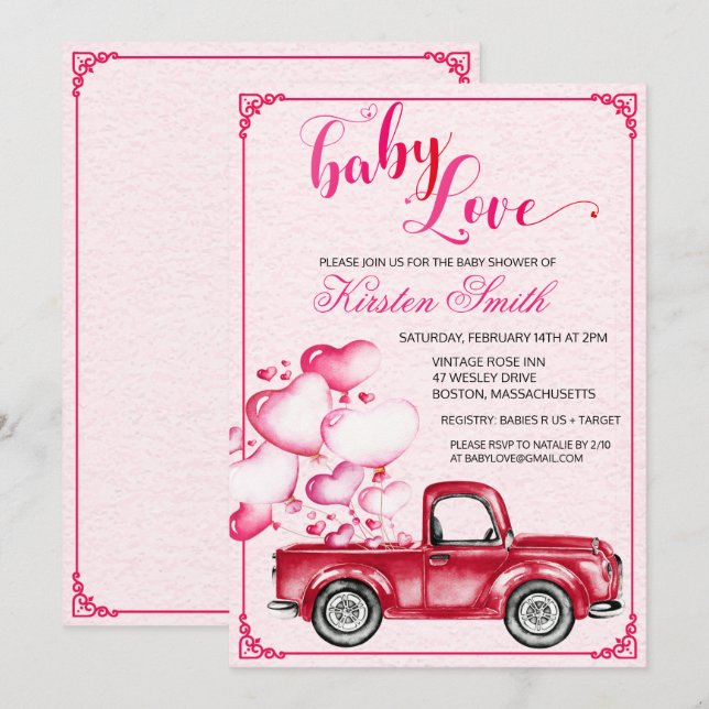 Baby Love Heart Balloons Baby Shower Invitation (Front/Back)