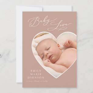 Baby Love Mauve Heart Photo Faire-part de naissanc
