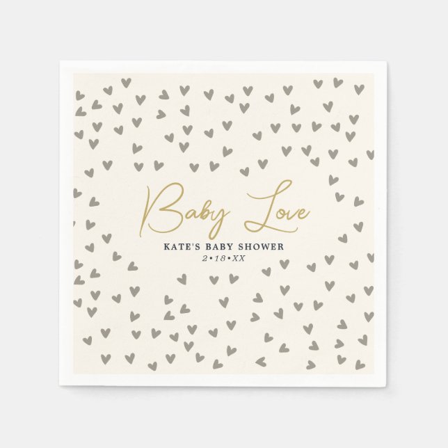 Baby Love Taupe Hearts Gender Neutral Baby Shower Napkin (Front)
