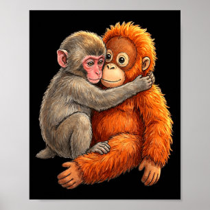 Baby macaque hugging plush cute monkey monkey poster
