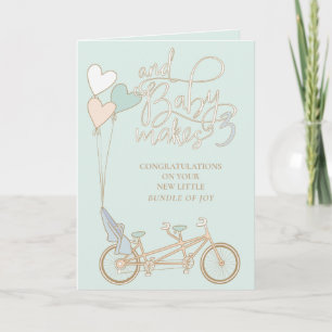 Baby Makes Three tandem bike with baby seat Card