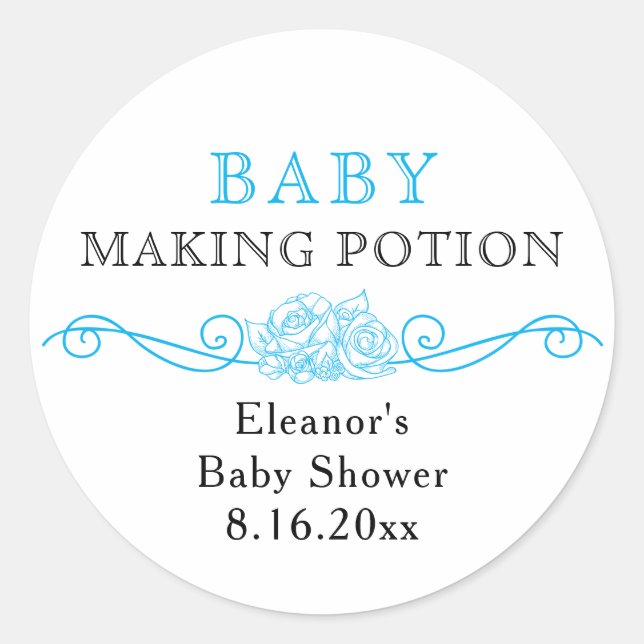 Baby Making Potion Blue Baby Shower Favour Sticker (Front)