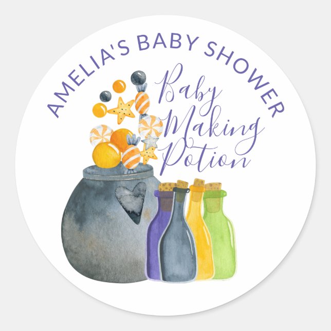 Baby Making Potion Halloween Baby Shower Favour Classic Round Sticker (Front)