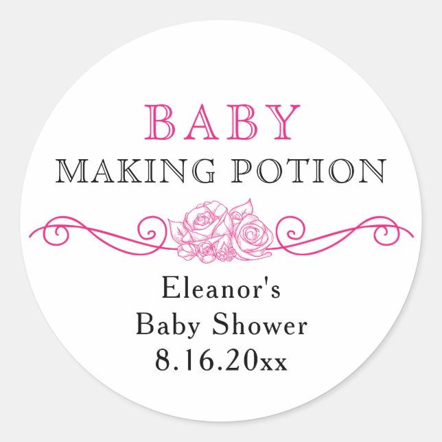 Baby Making Potion Pink Baby Shower Favour Sticker (Front)