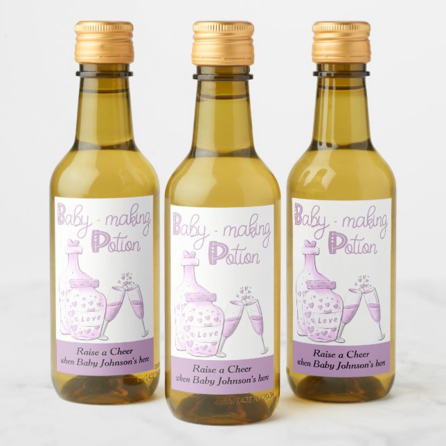 Baby Making Potion Pink Glass Baby Shower Favour Wine Label (Bottles)