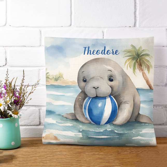 Baby Manatee Boys Personalized Throw Pillow (Creator Uploaded)