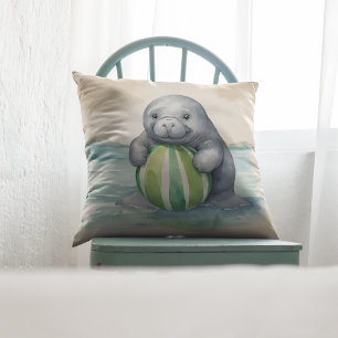 Baby Manatee Gender Neutral Throw Pillow