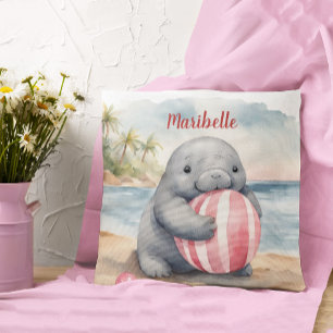 Baby Manatee Girls Personalized Throw Pillow