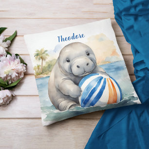 Baby Manatee Personalized Boys Throw Pillow