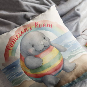 Baby Manatee Rainbow Personalized Throw Pillow