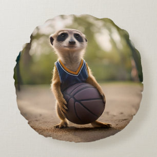 Baby Meerkat Basketball Player,  Round Pillow