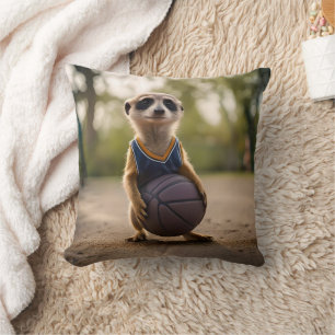 Baby Meerkat Basketball Player,  Throw Pillow