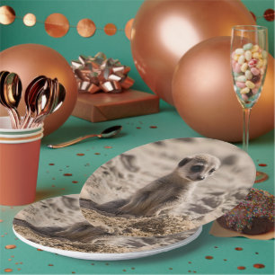 Baby Meerkat Playing In Sand, Paper Plate
