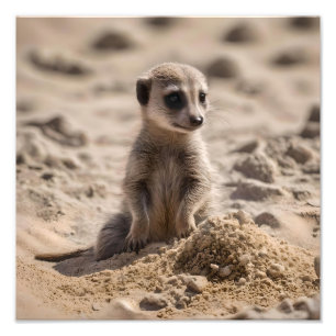 Baby Meerkat Playing In Sand,  Photo Print