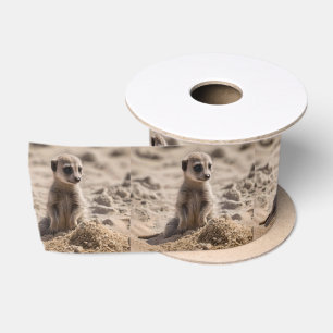 Baby Meerkat Playing In Sand, Satin Ribbon