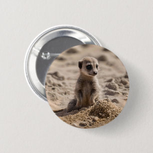 Baby Meerkat Playing In The Sand, 2 Inch Round Button