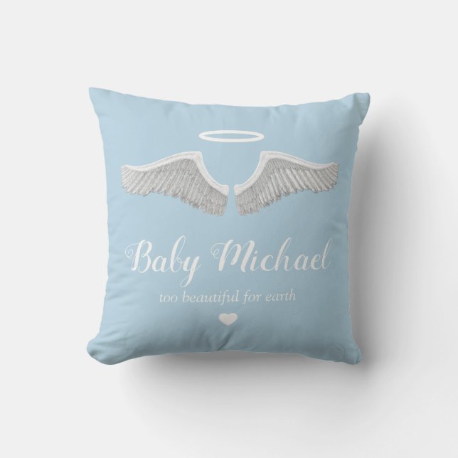 Baby Memorial | Angel Child Boy Blue Throw Pillow (Front)