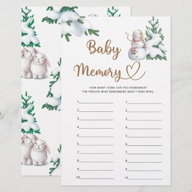 Baby Memory Winter Baby Shower Game (Front/Back)