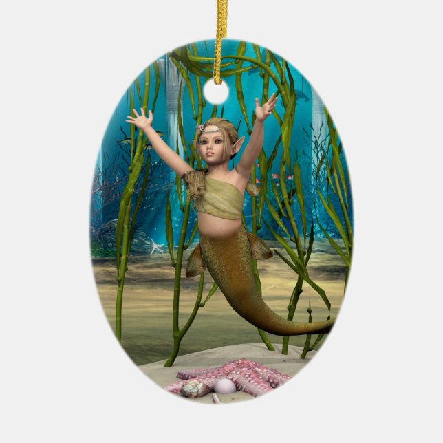 Baby Mermaid Ceramic Ornament (Front)