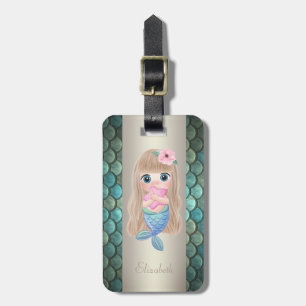 Baby Mermaid On Mermaid Tail Scales Luggage Tag