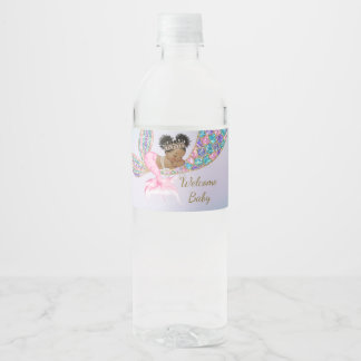 Baby Mermaid shower Water Label, African American Bottle Label