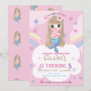 Baby Mermaid Stars Rainbow Birthday Invitation