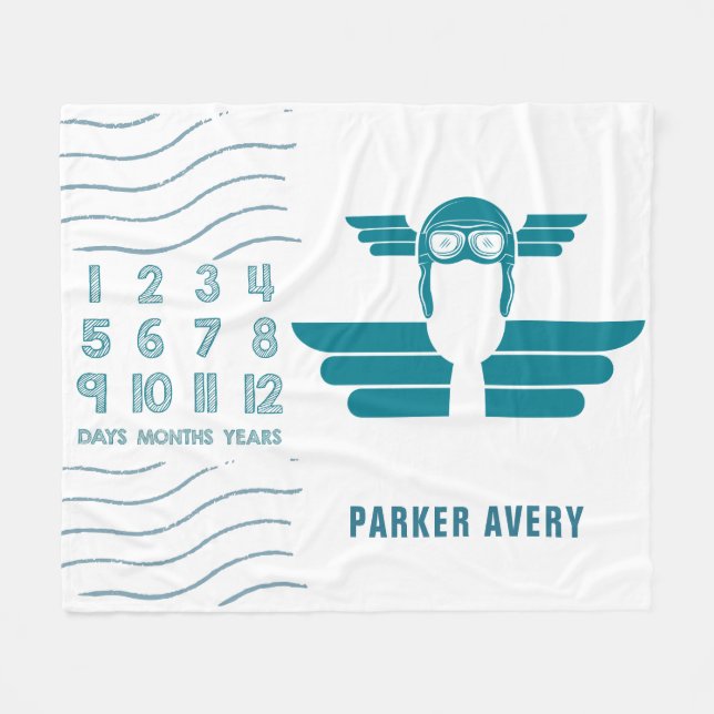 Baby Milestone Airplane Pilot Fleece Blanket (Front (Horizontal))