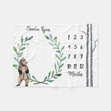 Baby Milestone Blanket Bear Wreath and Birch Trees