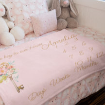 Baby milestone blanket, personalized baby girl 