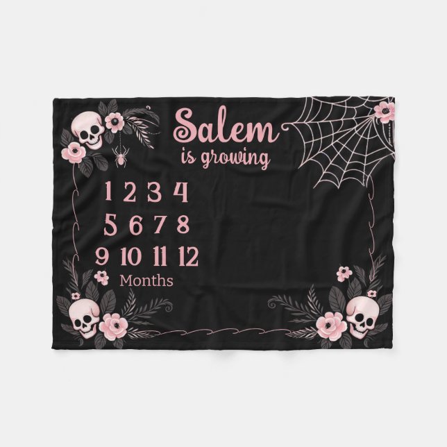 Baby Milestone Blanket with Flowers and Skulls (Front (Horizontal))