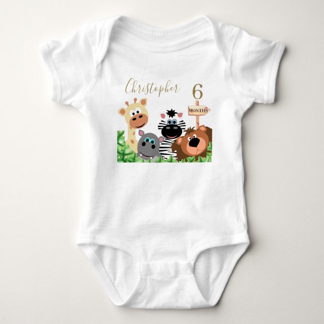 Baby Milestone Editable Month Personalized Zoo Bodysuit (Front)